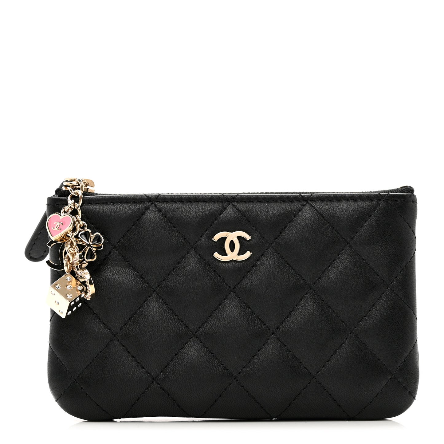 Lambskin Quilted Small Casino Cosmetic Case Black