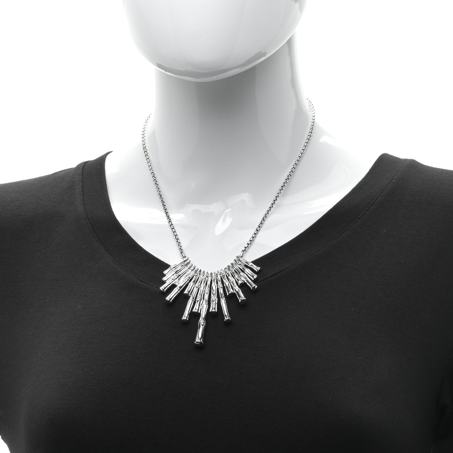 Sterling Silver Bamboo Dangling Bib Necklace