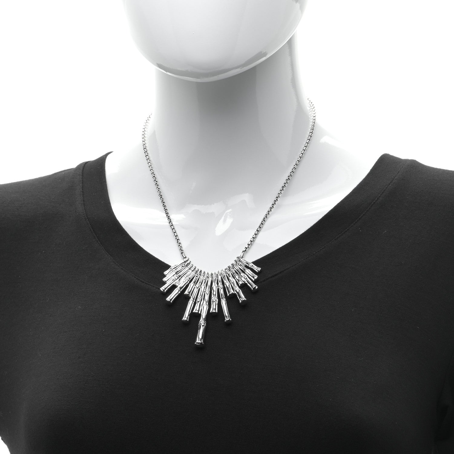 John Hardy Sterling Silver Bamboo Dangling Bib Necklace 2 of 6