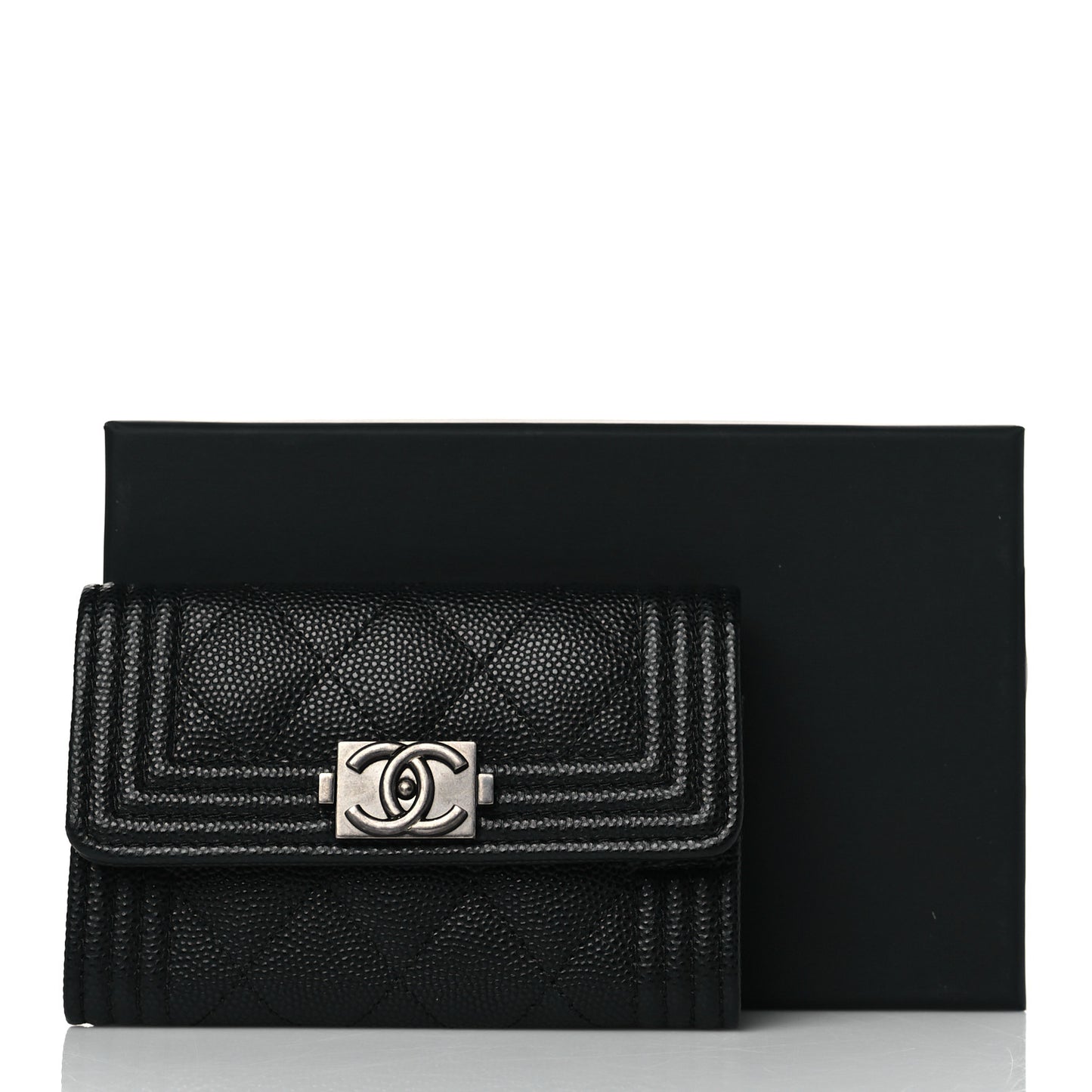 Caviar Quilted Boy Flap Card Holder Black