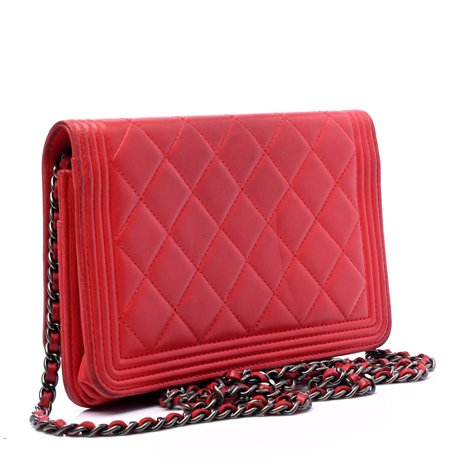 Chanel Lambskin Quilted Boy Wallet On Chain WOC Red 2 of 6