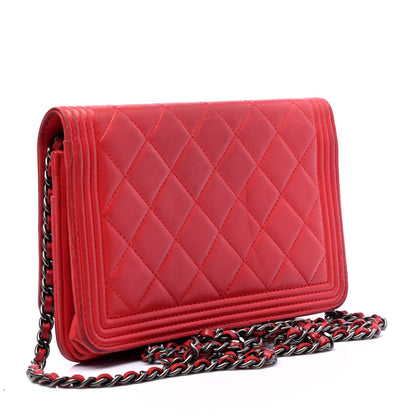 Chanel Lambskin Quilted Boy Wallet On Chain WOC Red 2 of 6