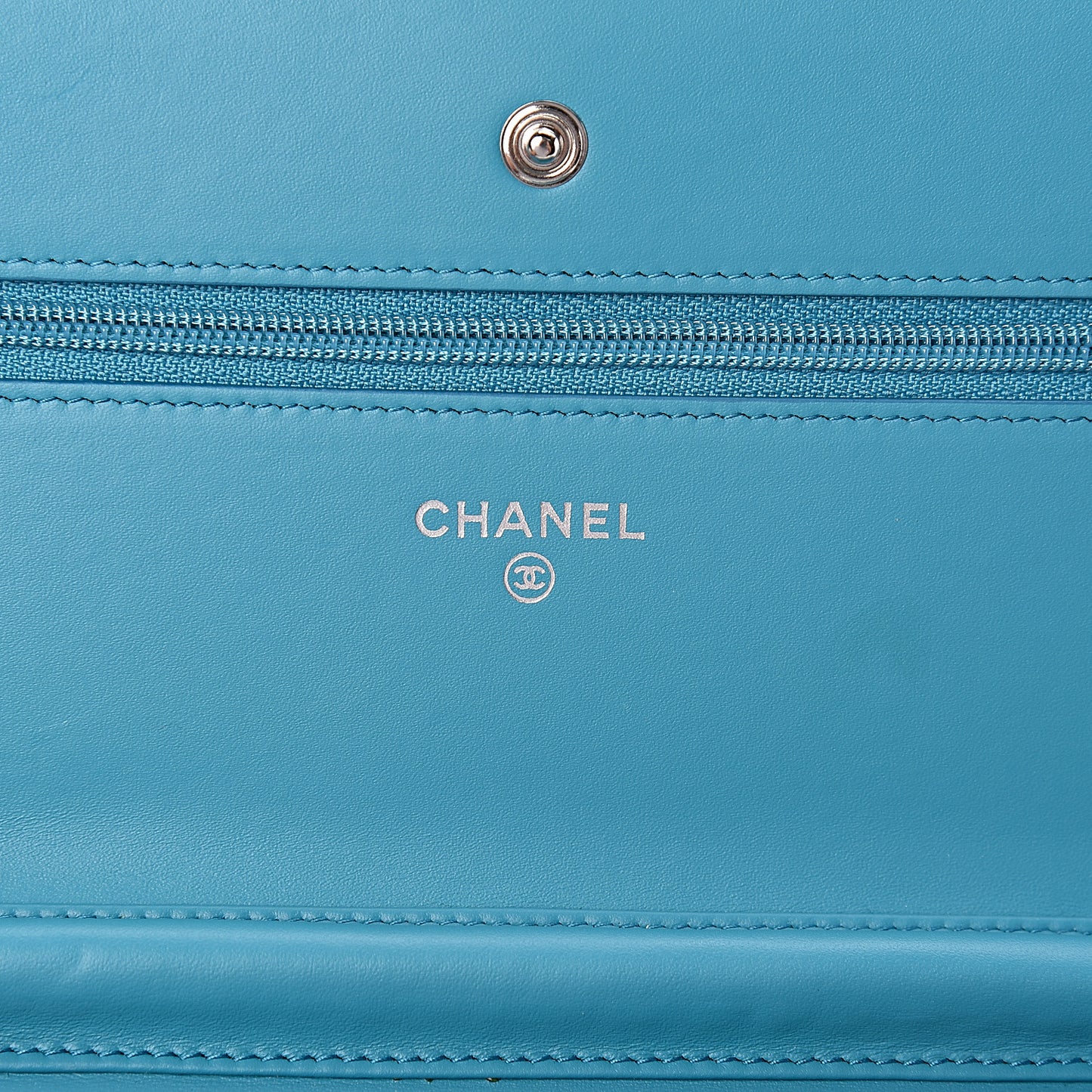 Patent Quilted Wallet On Chain WOC Turquoise Blue