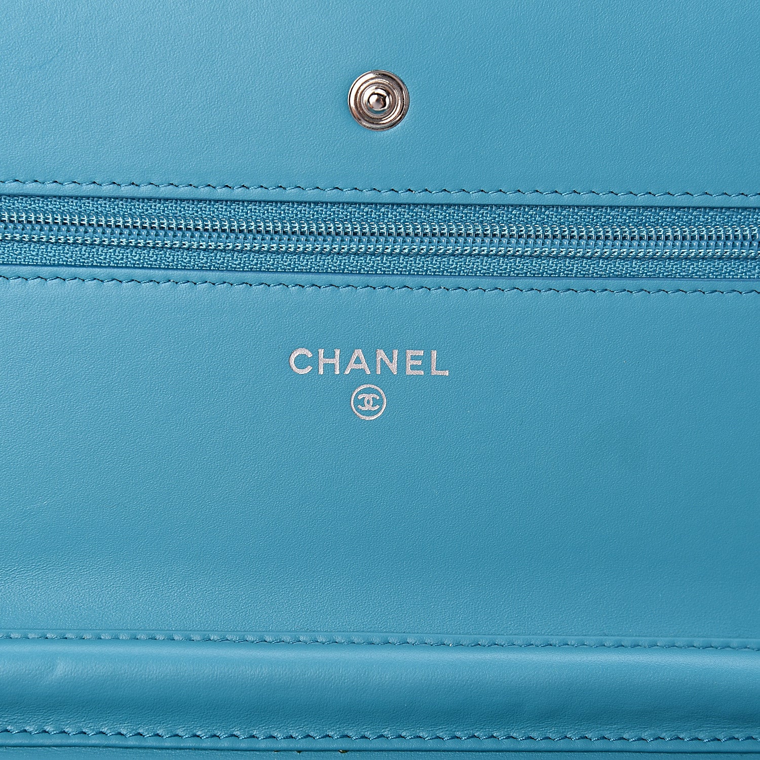 Chanel Patent Quilted Wallet On Chain WOC Turquoise Blue 6 of 11