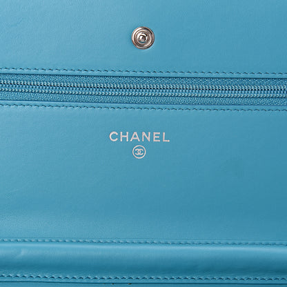 Chanel Patent Quilted Wallet On Chain WOC Turquoise Blue 6 of 11