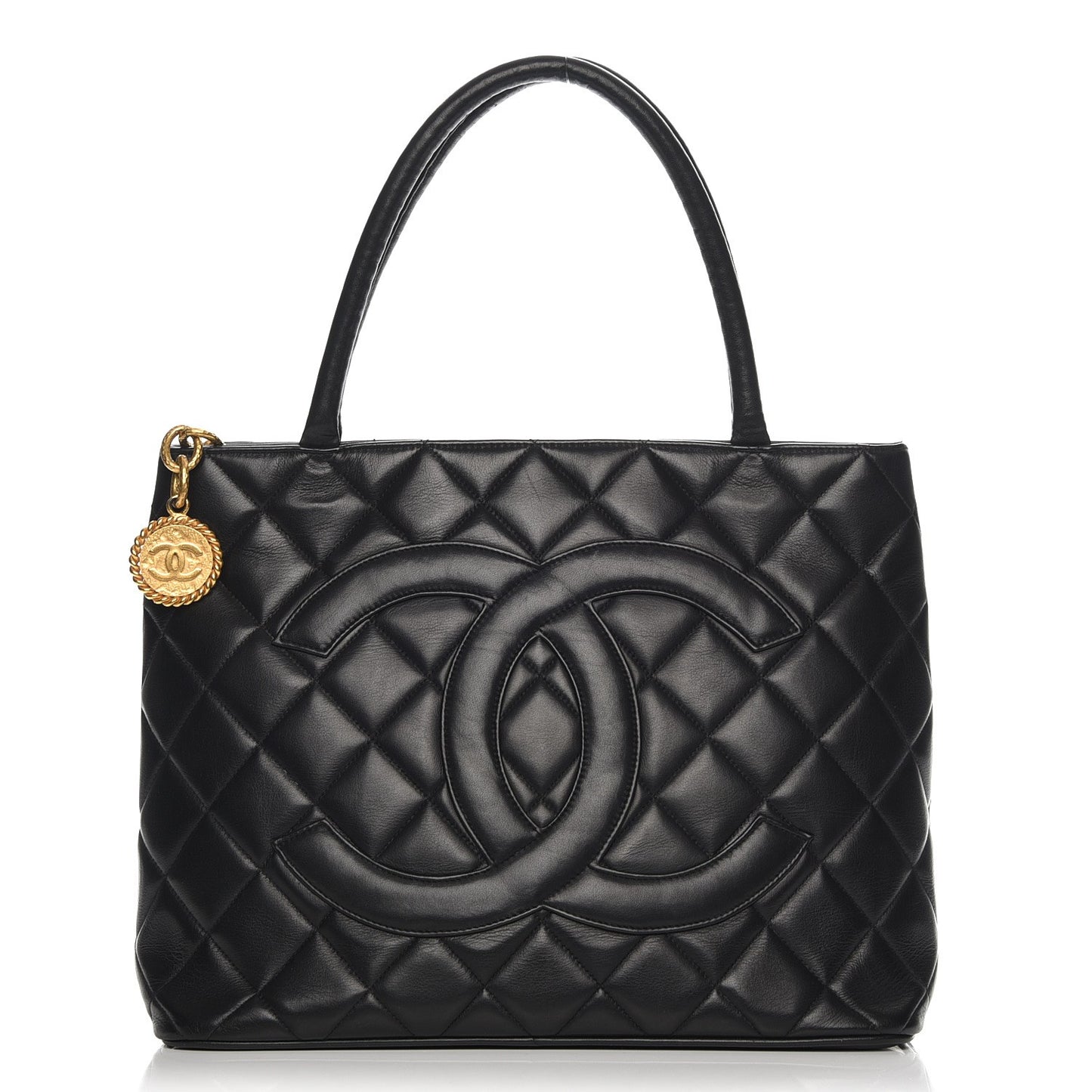 Lambskin Quilted Medallion Tote Black