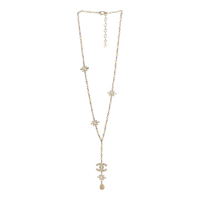 Chanel Crystal Baguette Pearl CC Cross Drop Pendant Necklace Gold 3 of 5