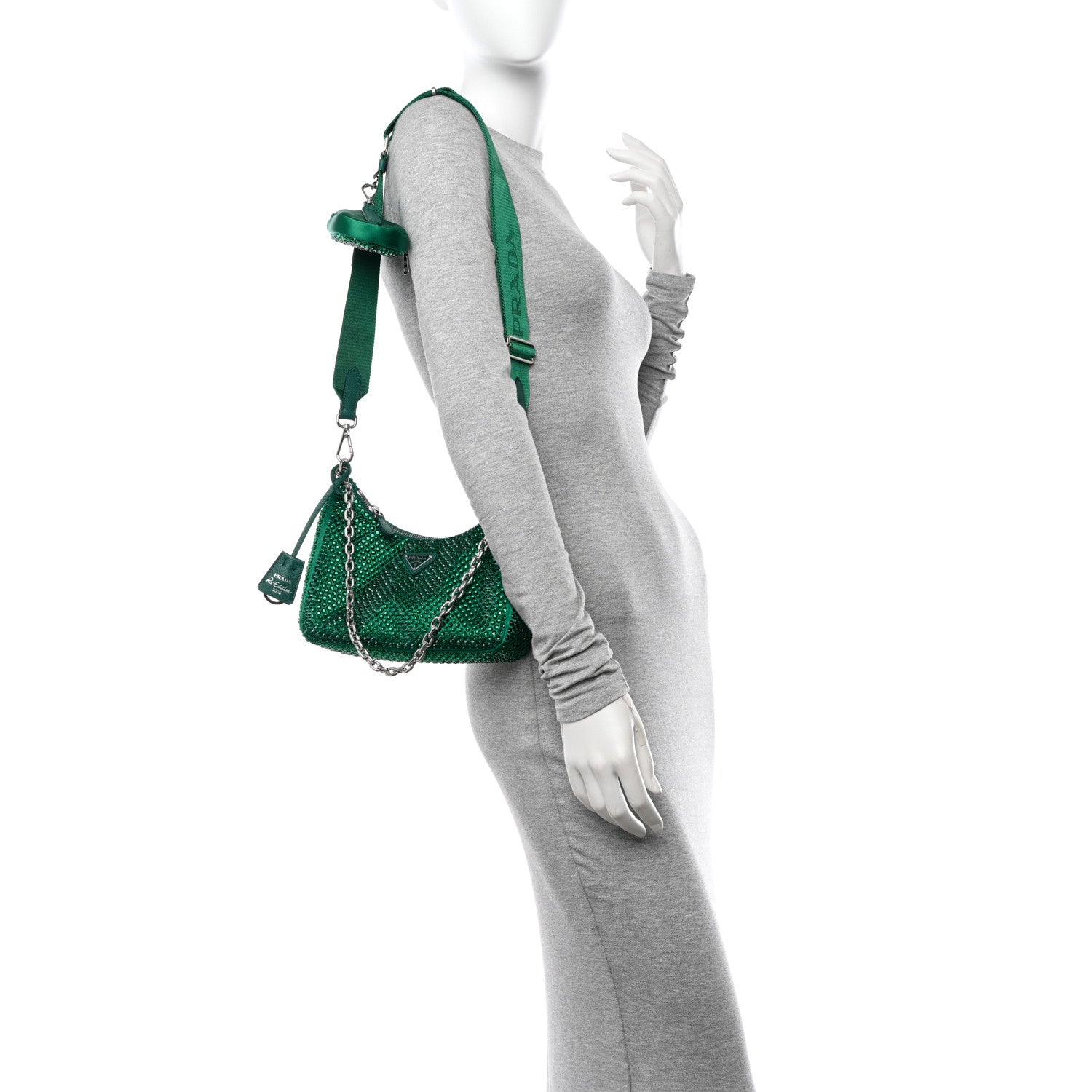 Prada Satin Crystal Re-Edition 2005 Shoulder Bag Mango 2 of 10