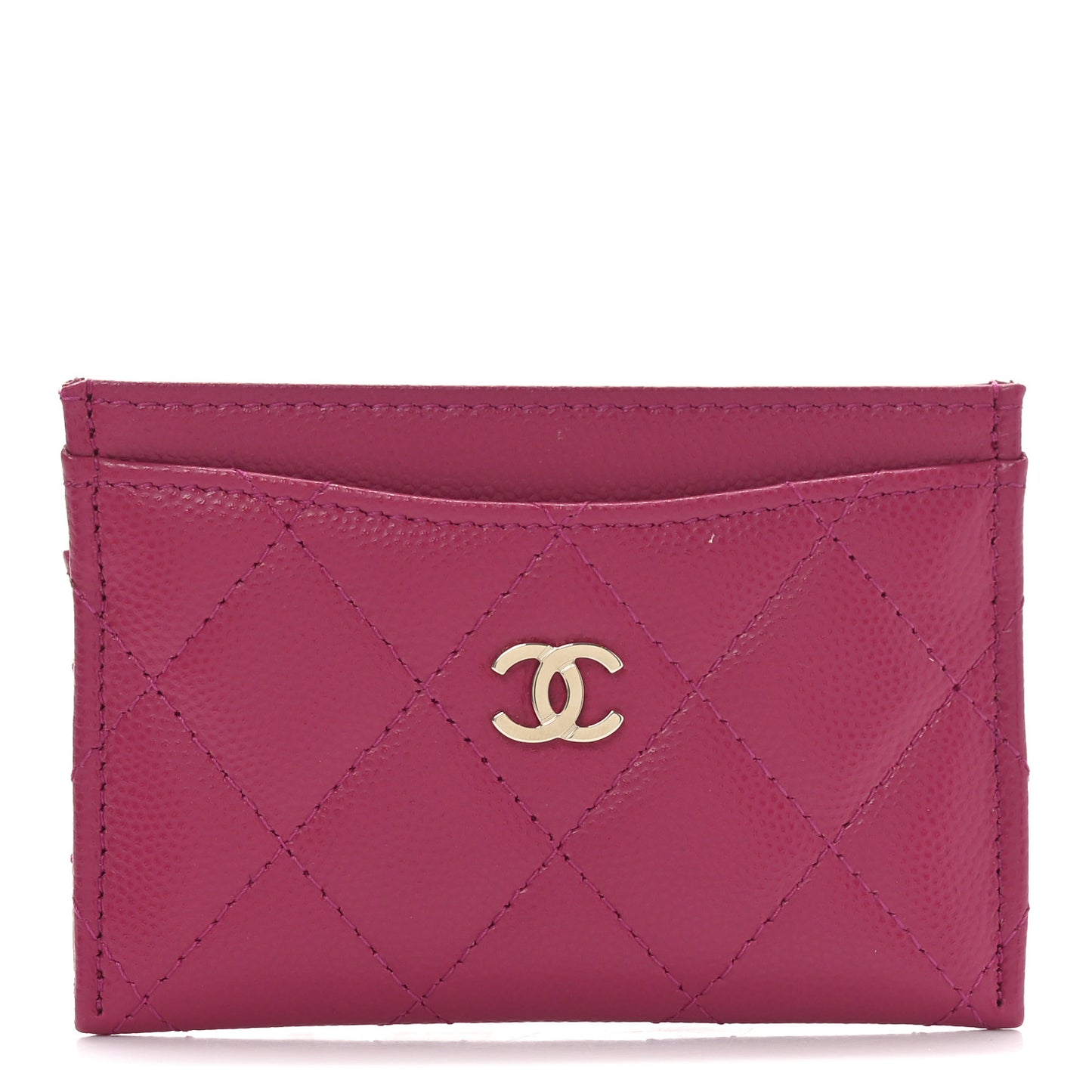 Caviar Quilted Card Holder Fuchsia