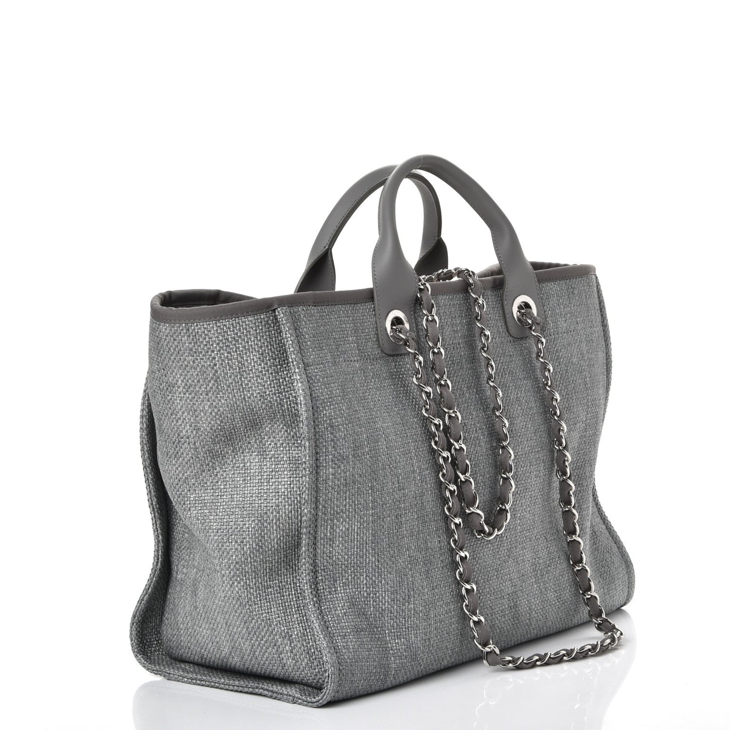 Woven Straw Raffia Large Deauville Tote Grey