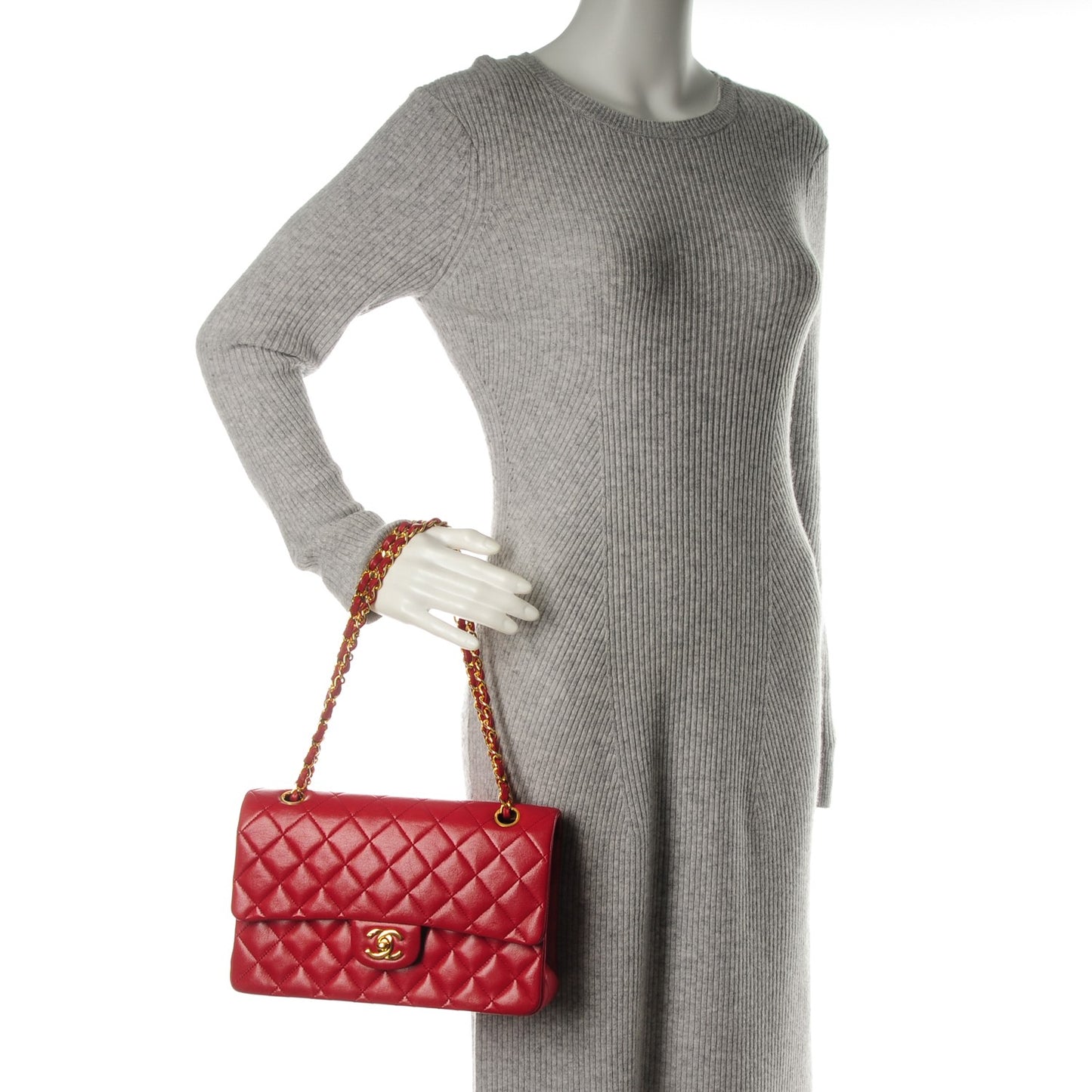 Lambskin Quilted Medium Double Flap Red