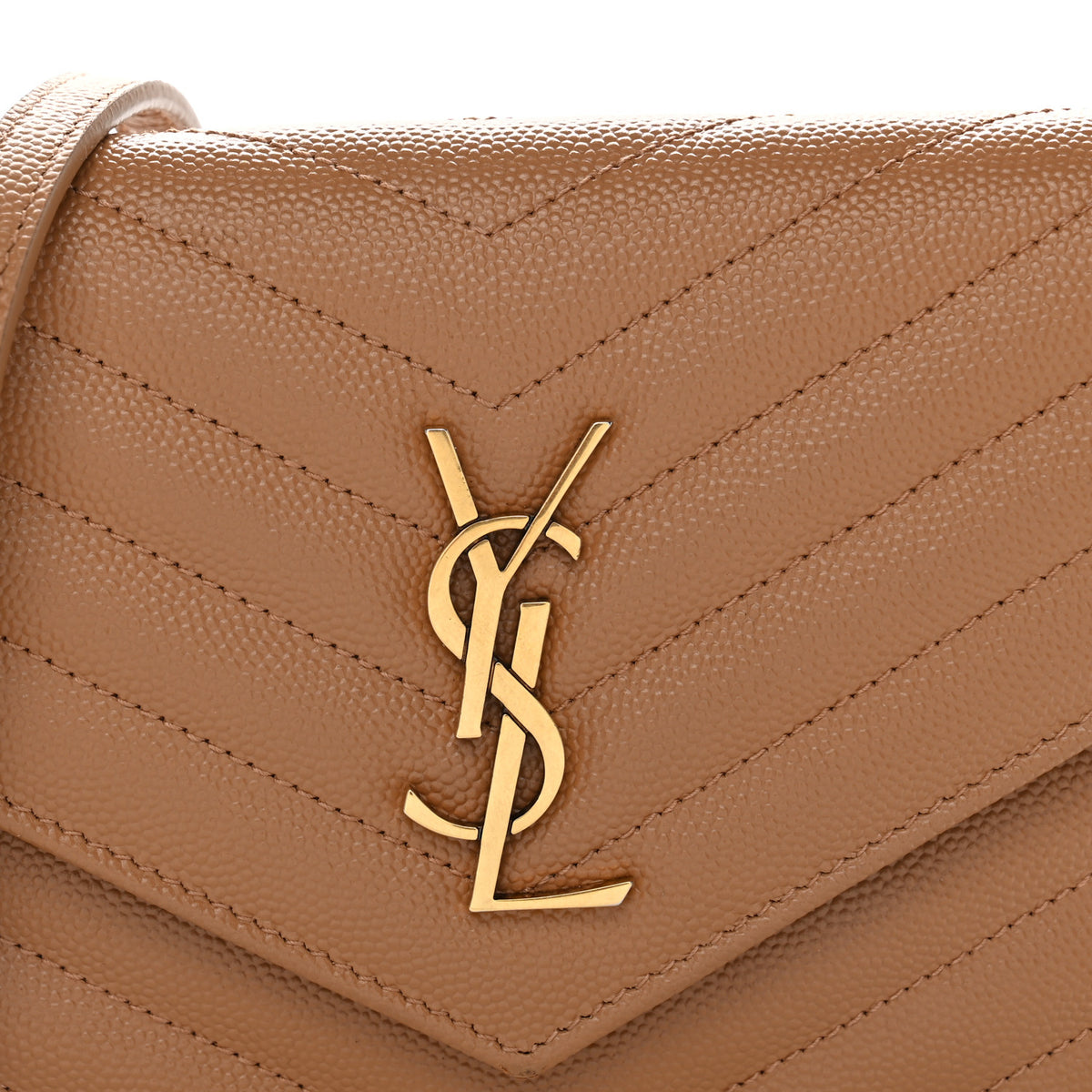 Saint Laurent Grain De Poudre Matelasse Chevron Monogram Envelope Chain Wallet Dune 8 of 10