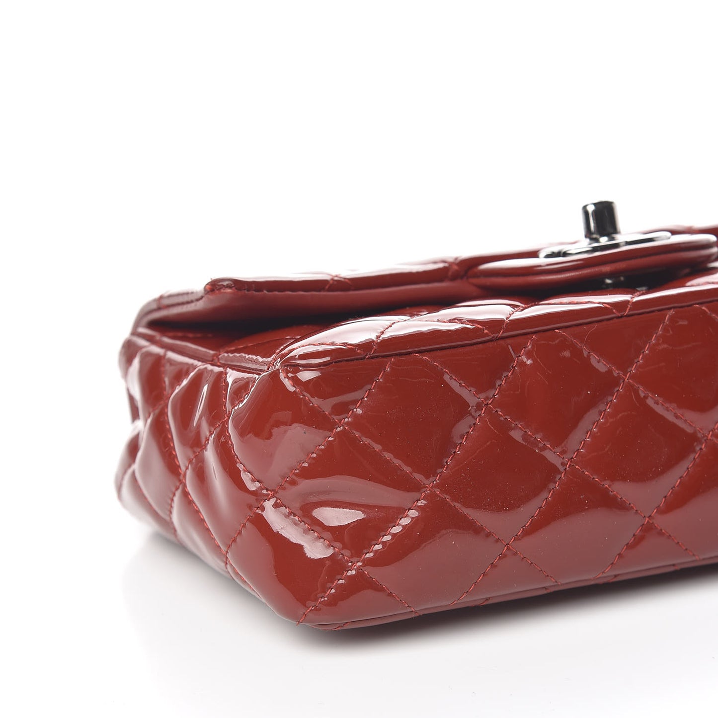 Patent Calfskin Quilted Mini Rectangular Flap Red