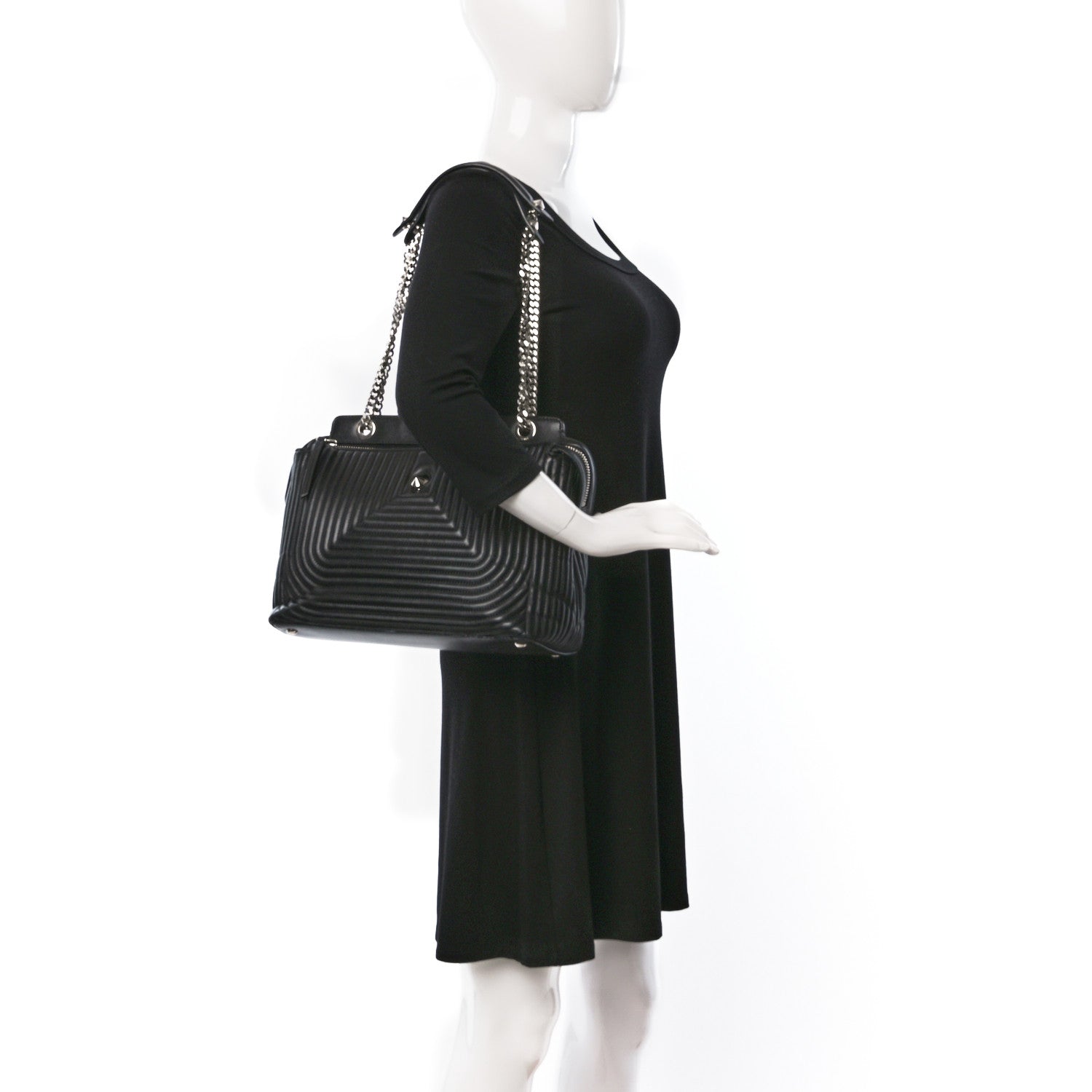 Fendi Shiny Nappa Trapuntata DotCom Chain Satchel Black 2 of 12