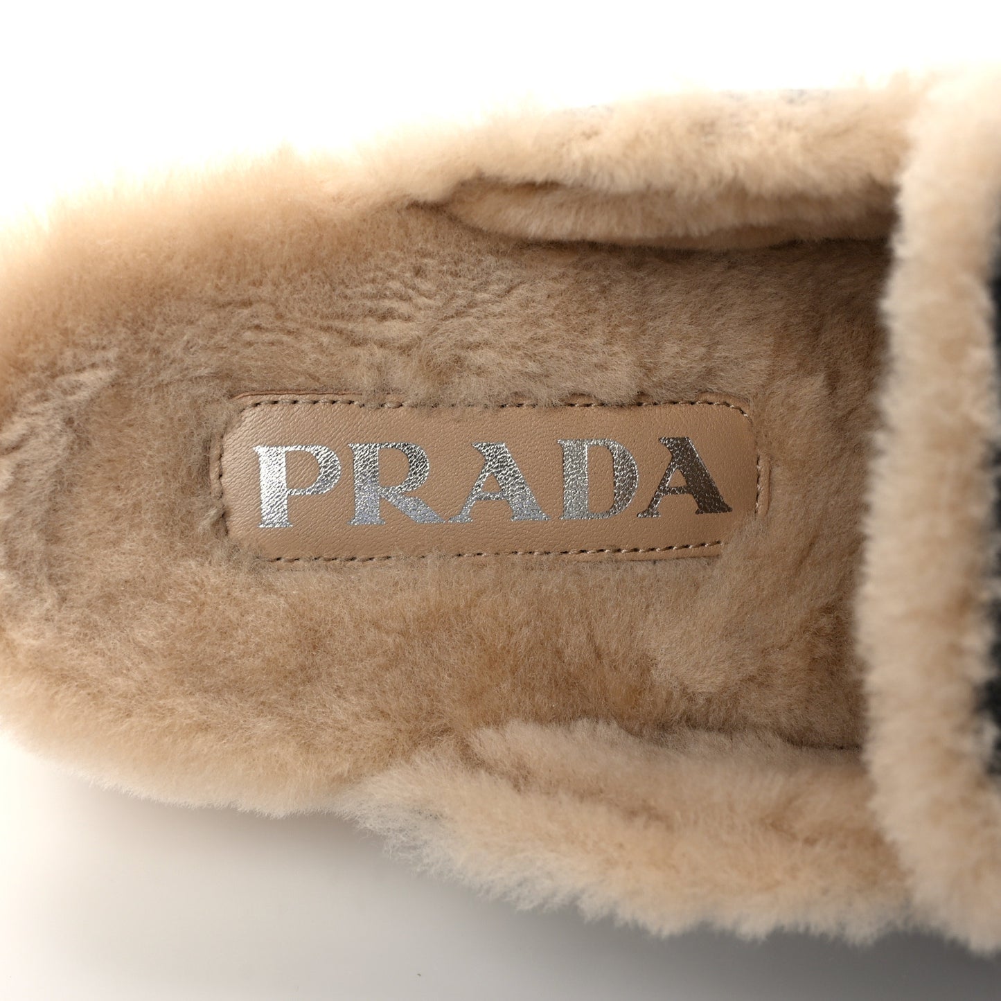 Natural Calfskin Shearling Metal Triangle Logo 45mm Clogs 40 Black Sabbia