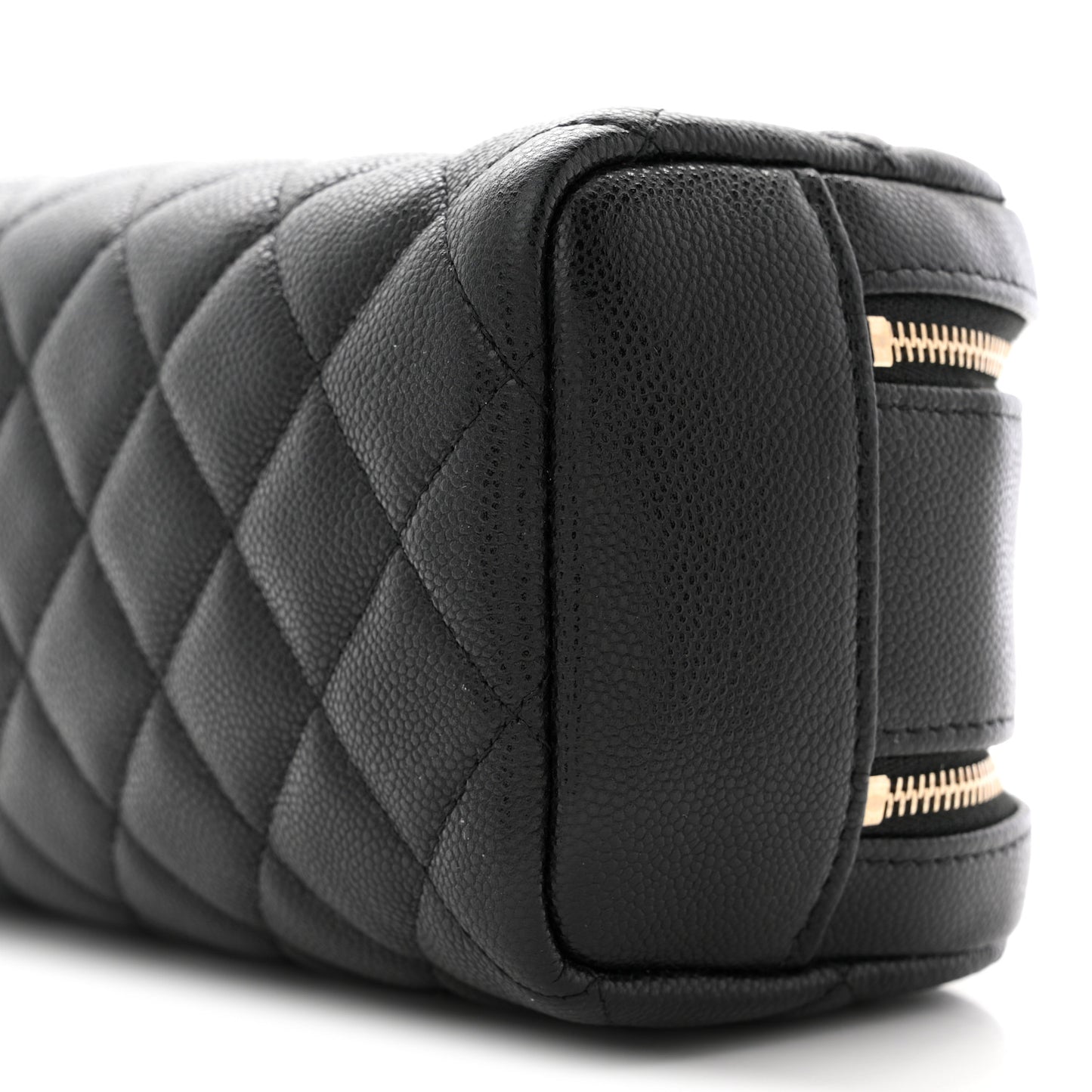 Caviar Quilted Double Zip Pouch Cosmetic Case Black