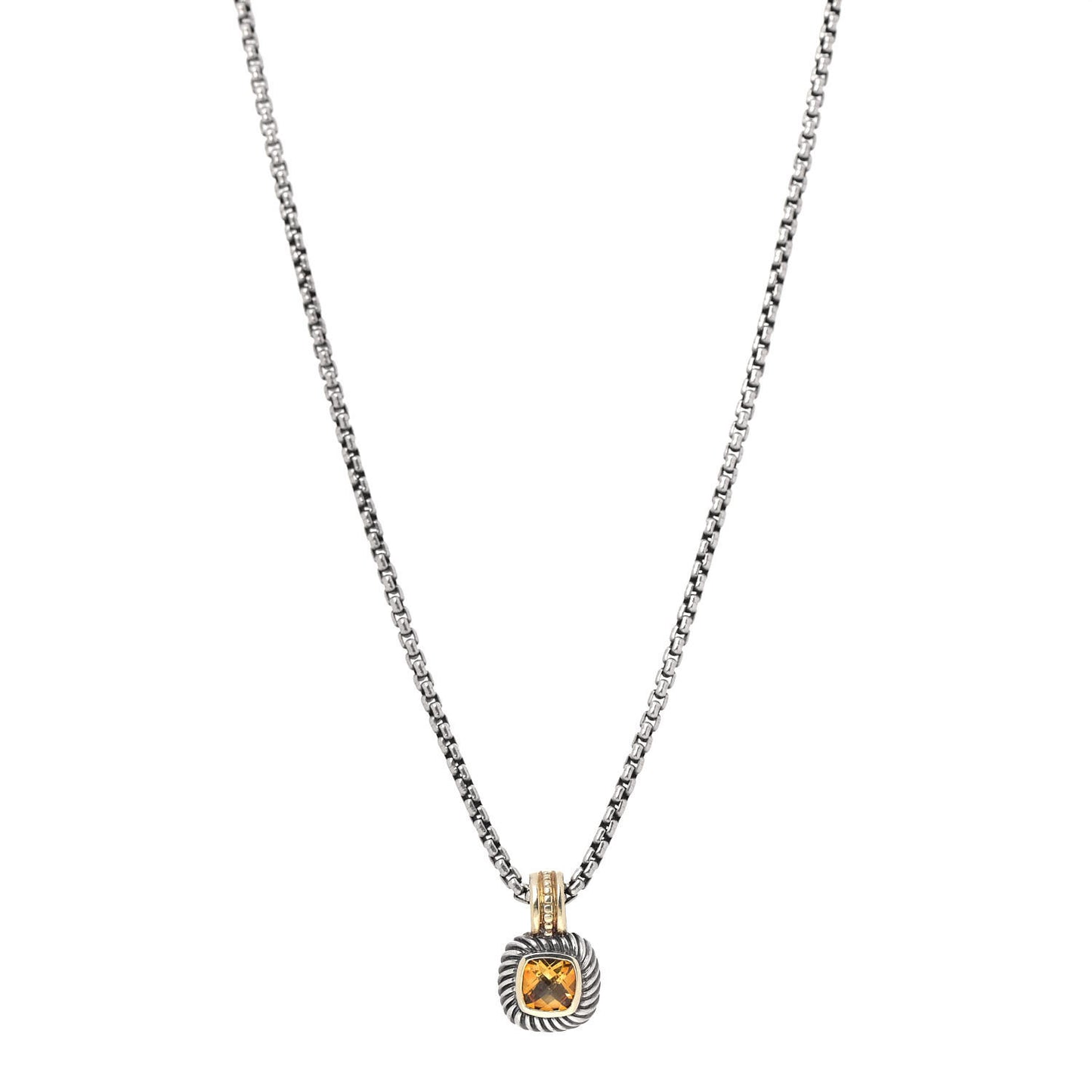 Sterling Silver 18K Yellow Gold Citrine 7mm Albion Enhancer Pendant Necklace