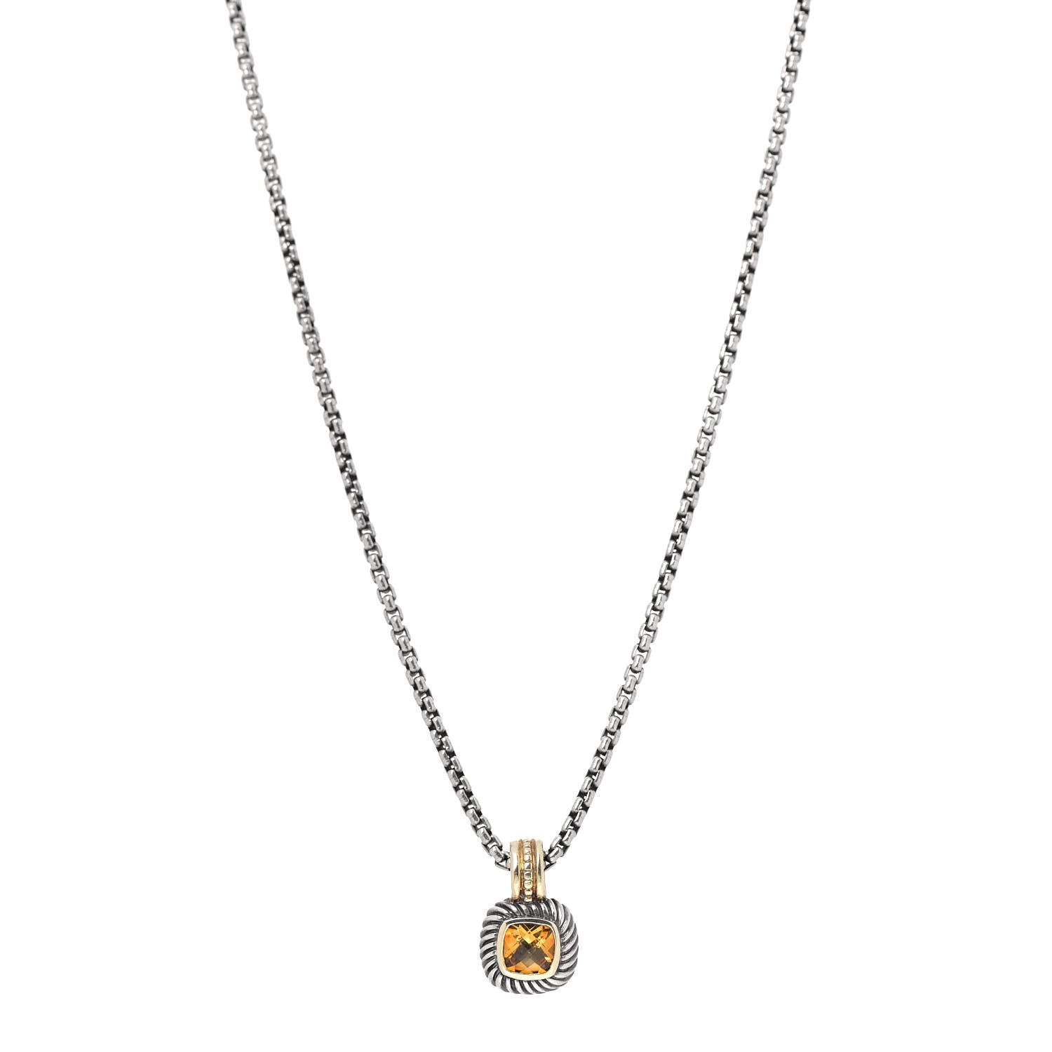 David Yurman Sterling Silver 18K Yellow Gold Citrine 7mm Albion Enhancer Pendant Necklace 1 of 5