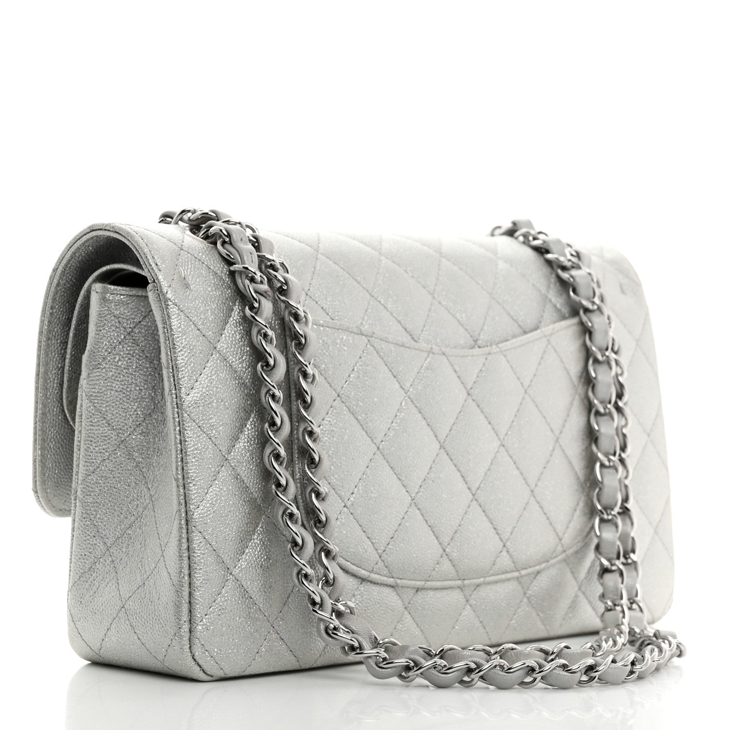Chanel Glittered Metallic Caviar Quilted Medium Double Flap Silver 2 of 10