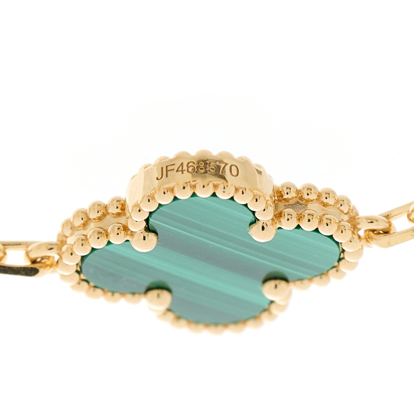 18K Yellow Gold Malachite 5 Motifs Vintage Alhambra Bracelet