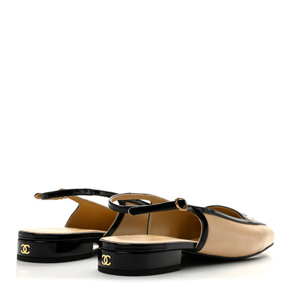 Chanel Lambskin Patent Calfskin CC Slingback Sandals 39 Beige Black 5 of 9