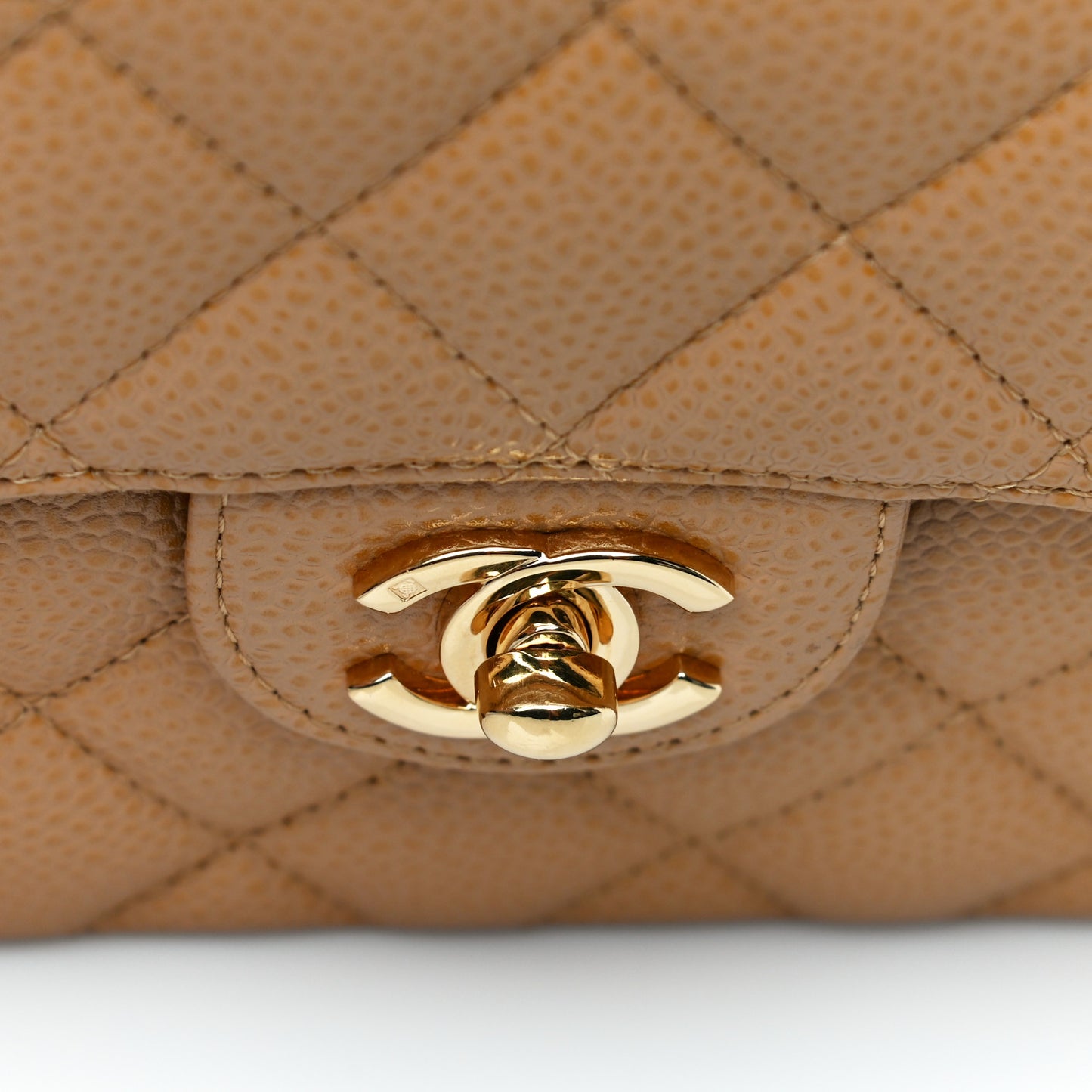 Caviar Quilted Mini Square Flap Beige