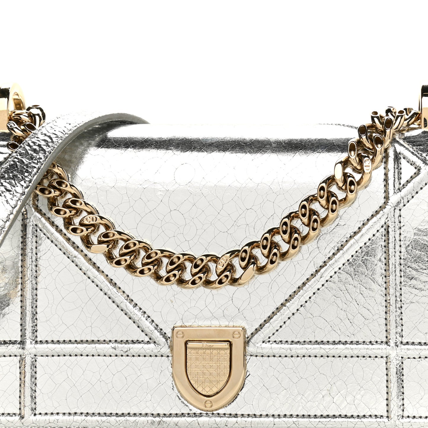 Metallic Ceramic Effect Deerskin Medium Diorama Flap Bag Silver