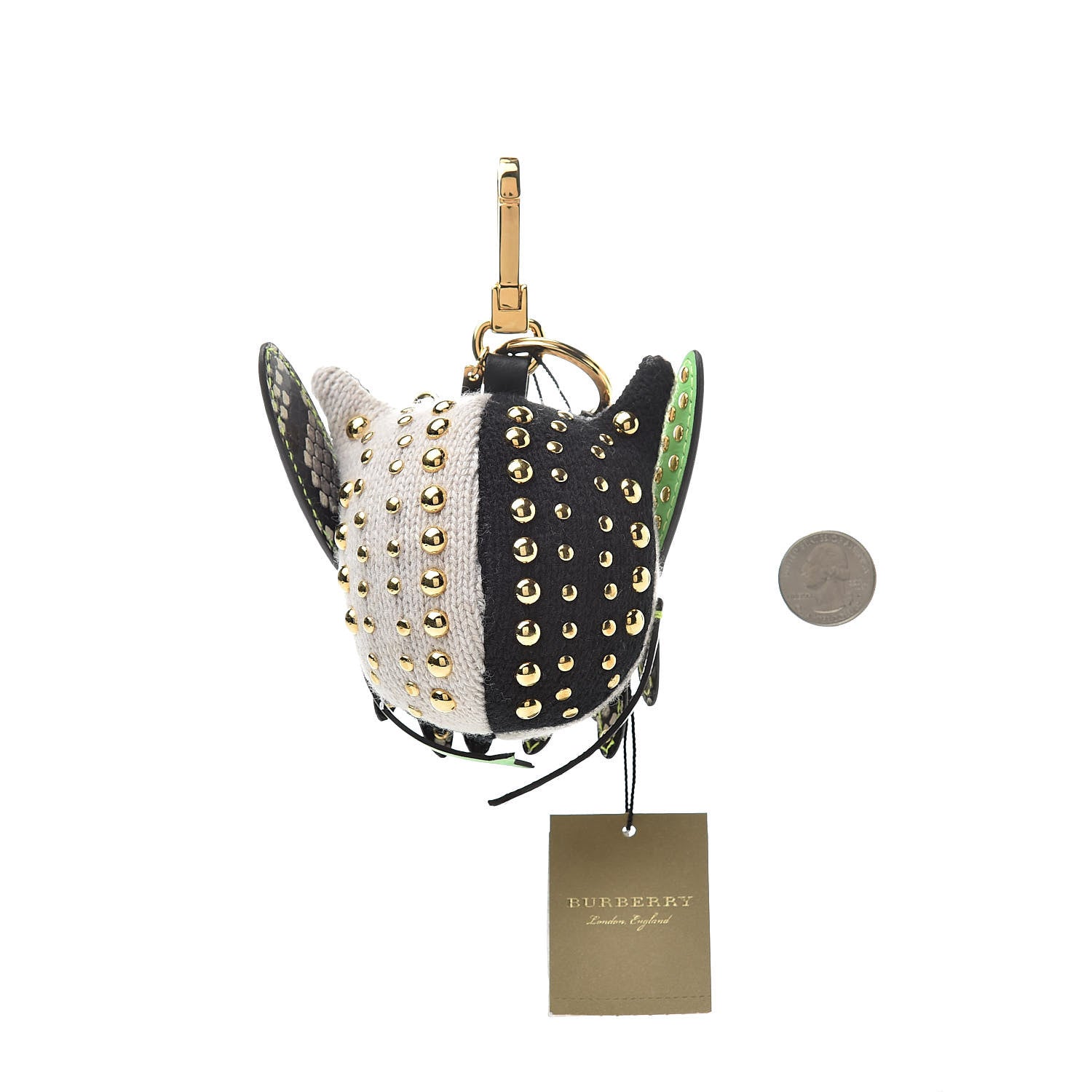 Burberry Calfskin Wool Cashmere Studded Mavis The Owl Bag Charm Grey Multicolor 2 of 4