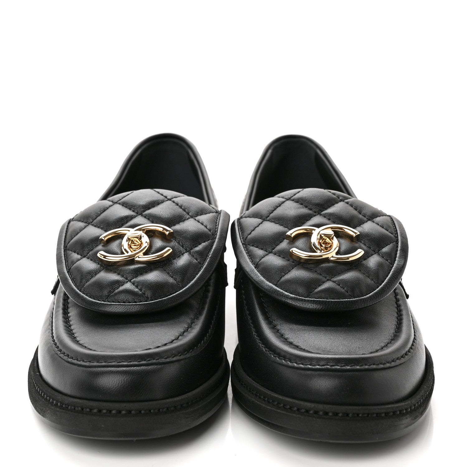 Chanel Lambskin Quilted CC Turnlock Loafers 39 Black 2 of 8