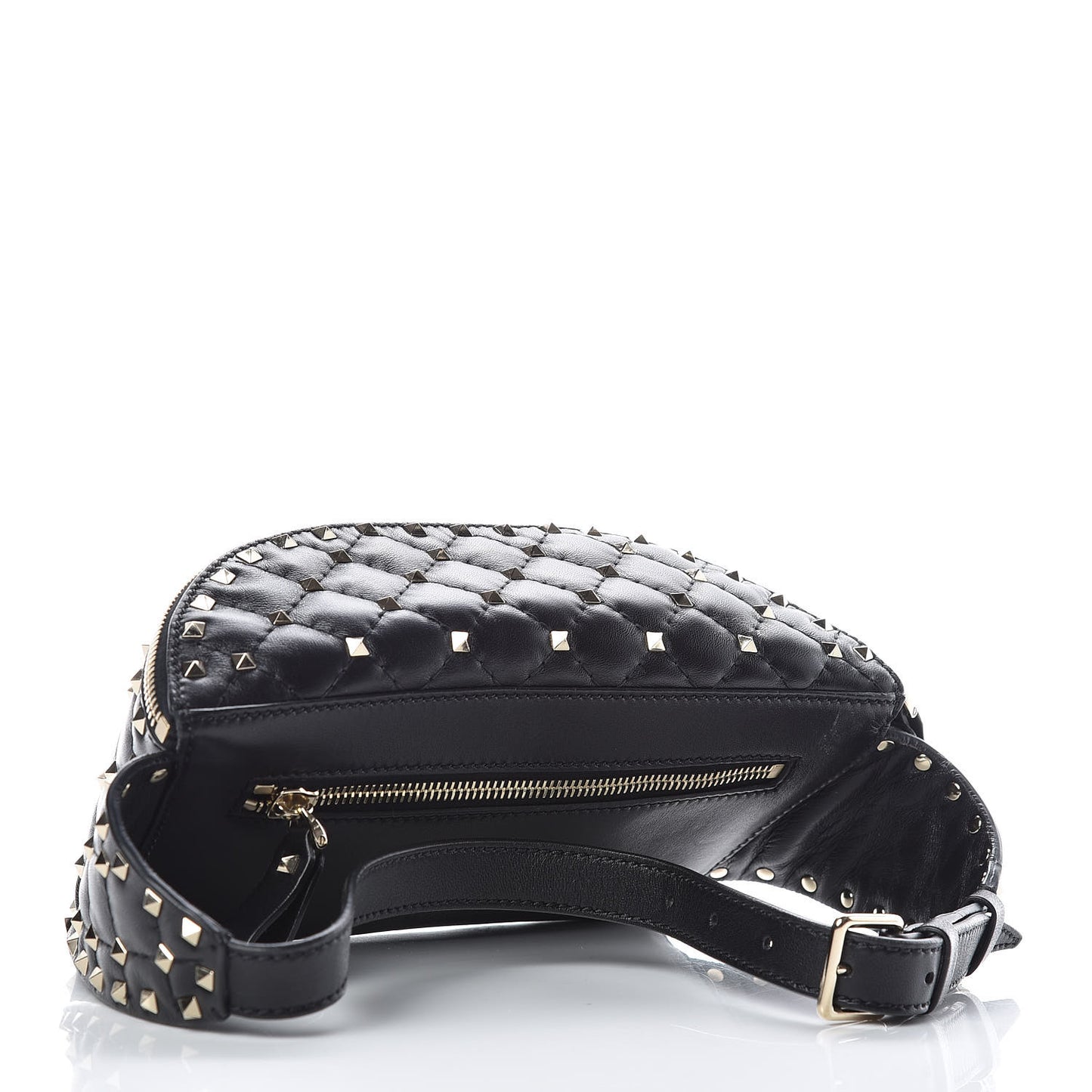 Lambskin Rockstud Spike Belt Bag 75 Black