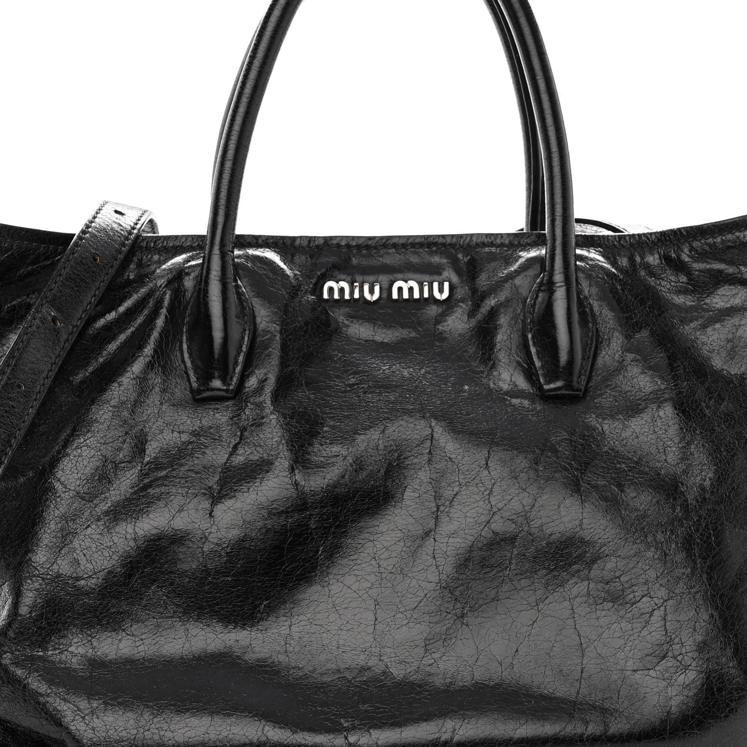 Miu Miu Vitello Shine Top Handle Satchel Black 6 of 8