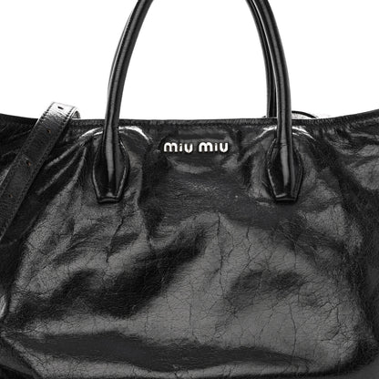 Miu Miu Vitello Shine Top Handle Satchel Black 6 of 8