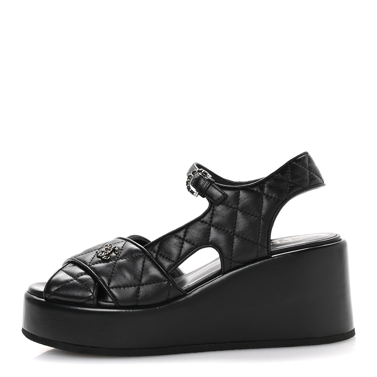 Lambskin Quilted Platform Sandals 39.5 Black