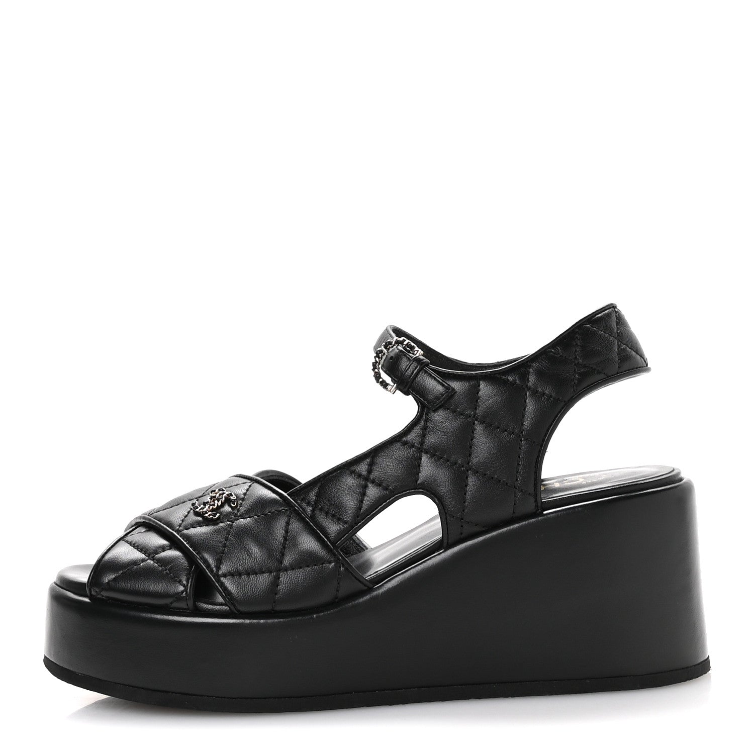 Chanel Lambskin Quilted Platform Sandals 39.5 Black 1 of 9