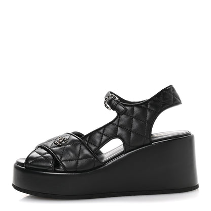Chanel Lambskin Quilted Platform Sandals 39.5 Black 1 of 9