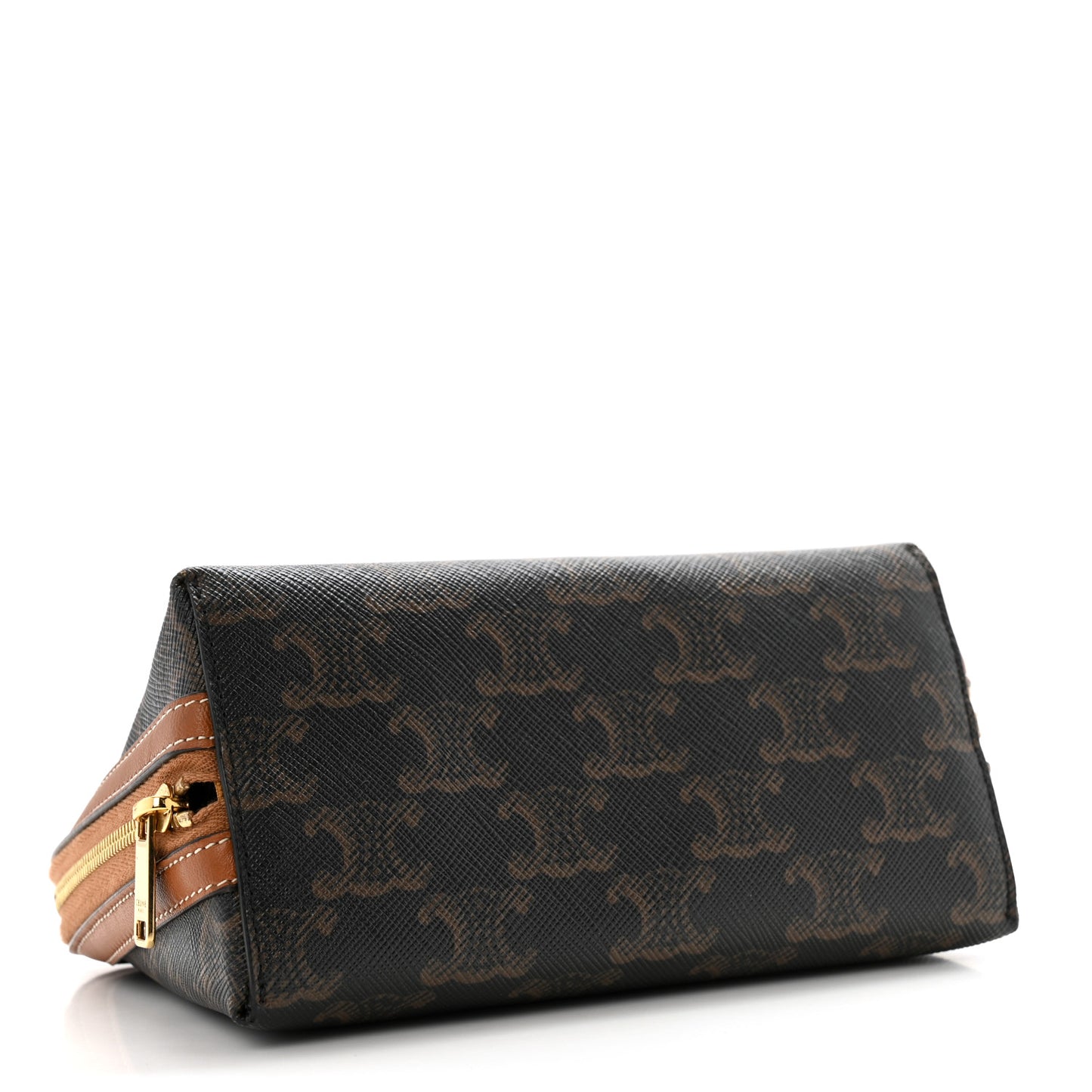 Lambskin Triomphe Canvas Embroidered Logo Clutch With Chain Tan