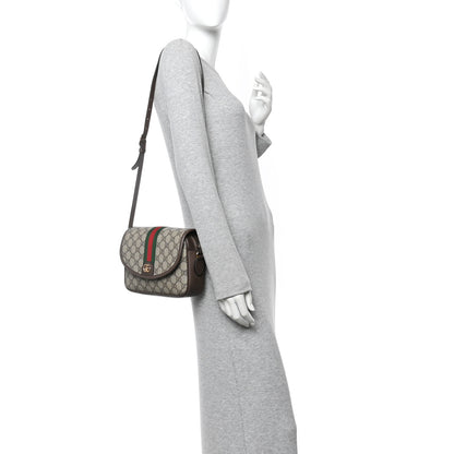 Gucci GG Supreme Monogram Textured Dollar Calfskin Web Studded Mini Ophidia Flap Shoulder Bag Beige Ebony New Acero 2 of 10