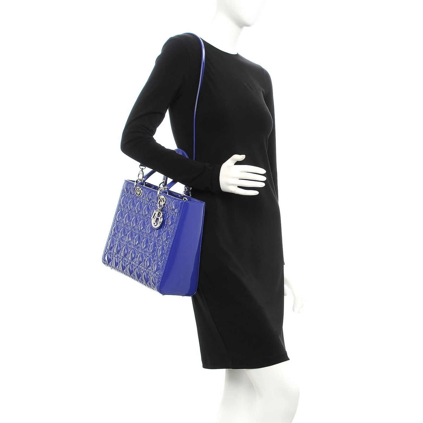 Patent Cannage Large Lady Dior Blue