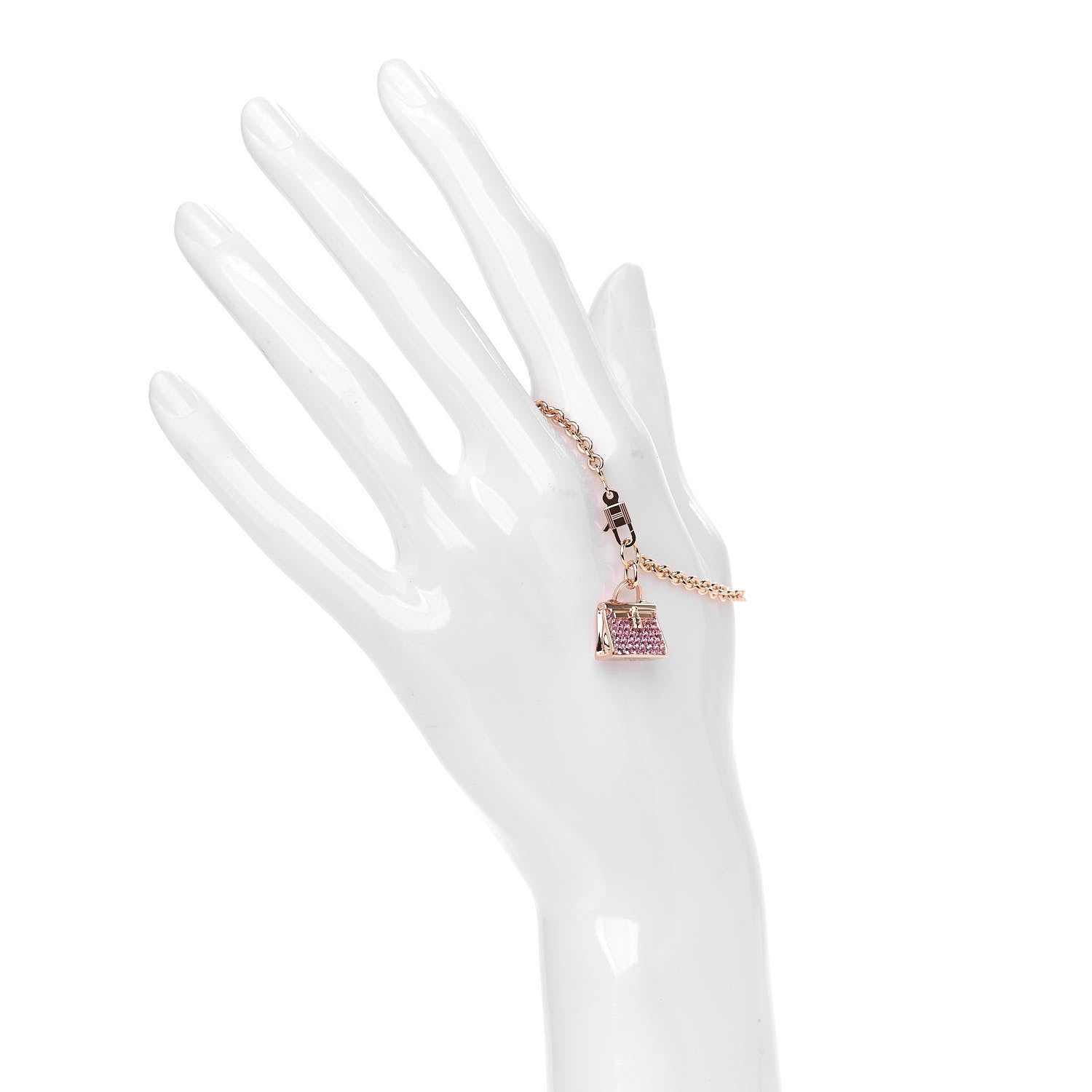 Hermes 18K Rose Gold Pink Sapphire Birkin Amulette Bracelet SH 2 of 5