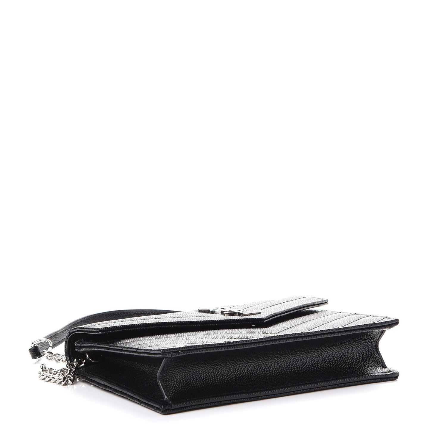 Grain De Poudre Matelasse Chevron Monogram Envelope Chain Wallet Black