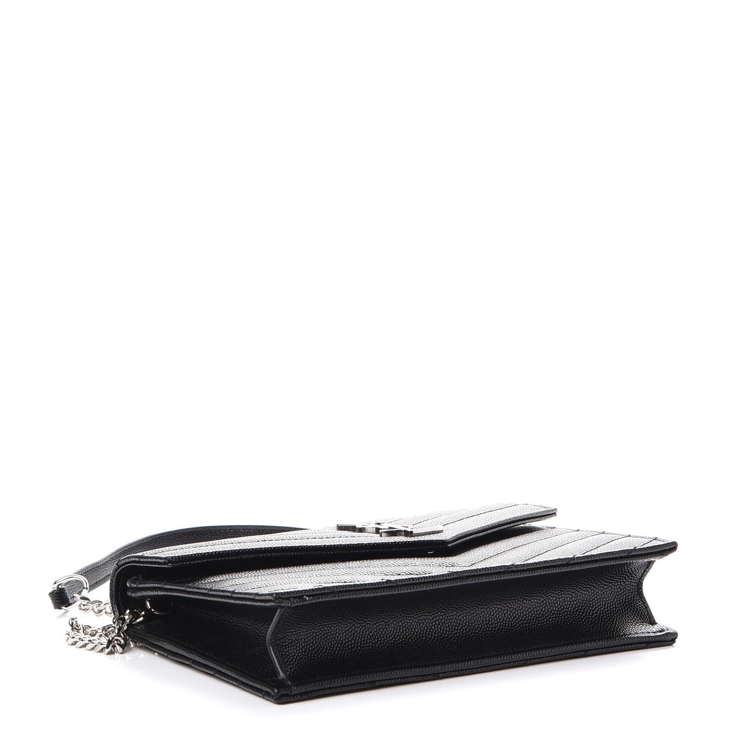 Saint Laurent Grain De Poudre Matelasse Chevron Monogram Envelope Chain Wallet Black 4 of 10