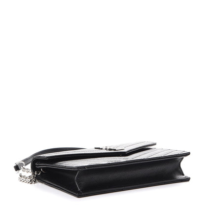 Saint Laurent Grain De Poudre Matelasse Chevron Monogram Envelope Chain Wallet Black 4 of 10