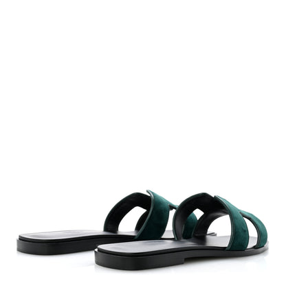Hermes Velvet Nappa Oran Sandals 40 Vert Fonce 5 of 9