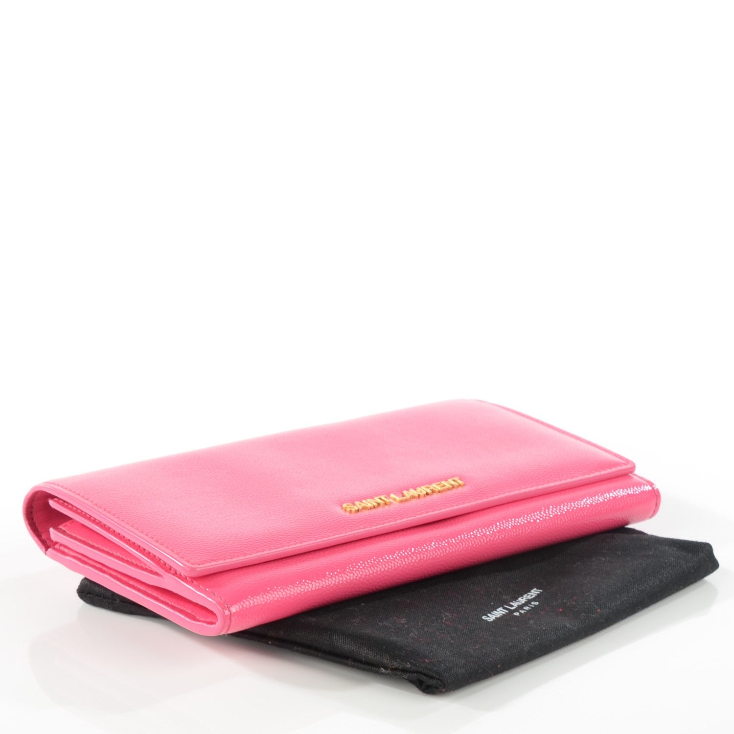 Saint Laurent Patent Grain de Poudre Classic Large Letters Flap Wallet Bubblegum 4 of 8