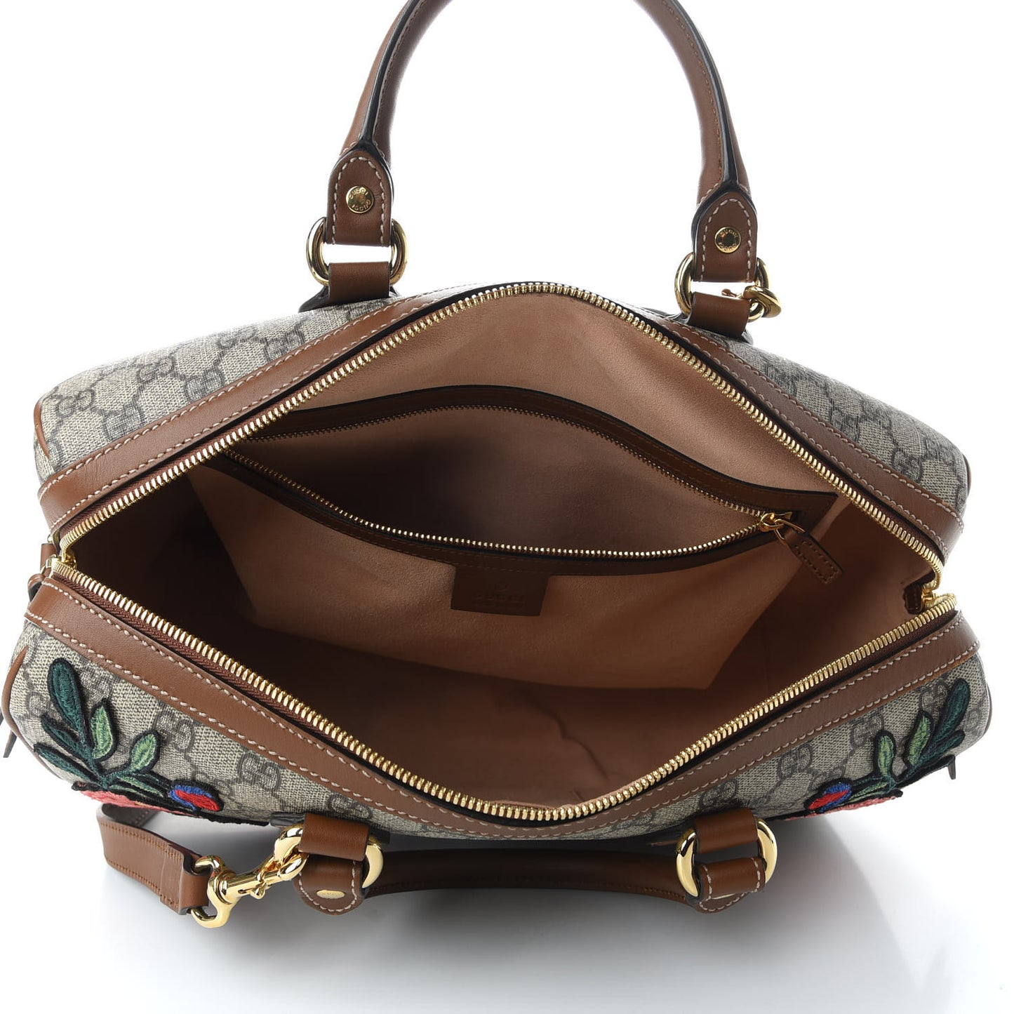 GG Supreme Monogram Floral Embroidered Small Boston Brown