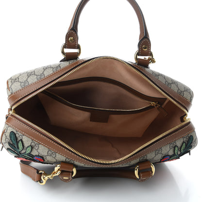 Gucci GG Supreme Monogram Floral Embroidered Small Boston Brown 7 of 9