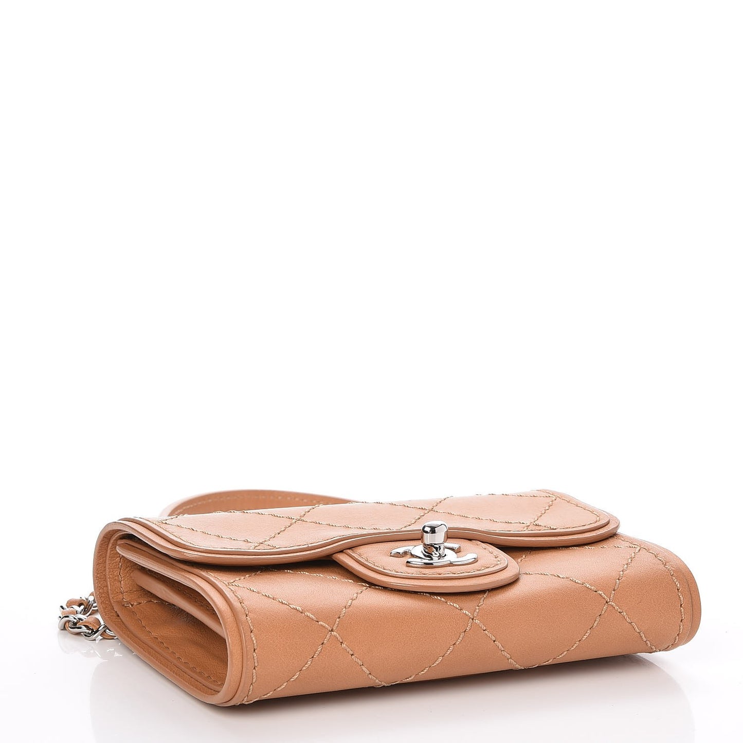 Calfskin Stitched Crossbody Clutch Flap Light Brown