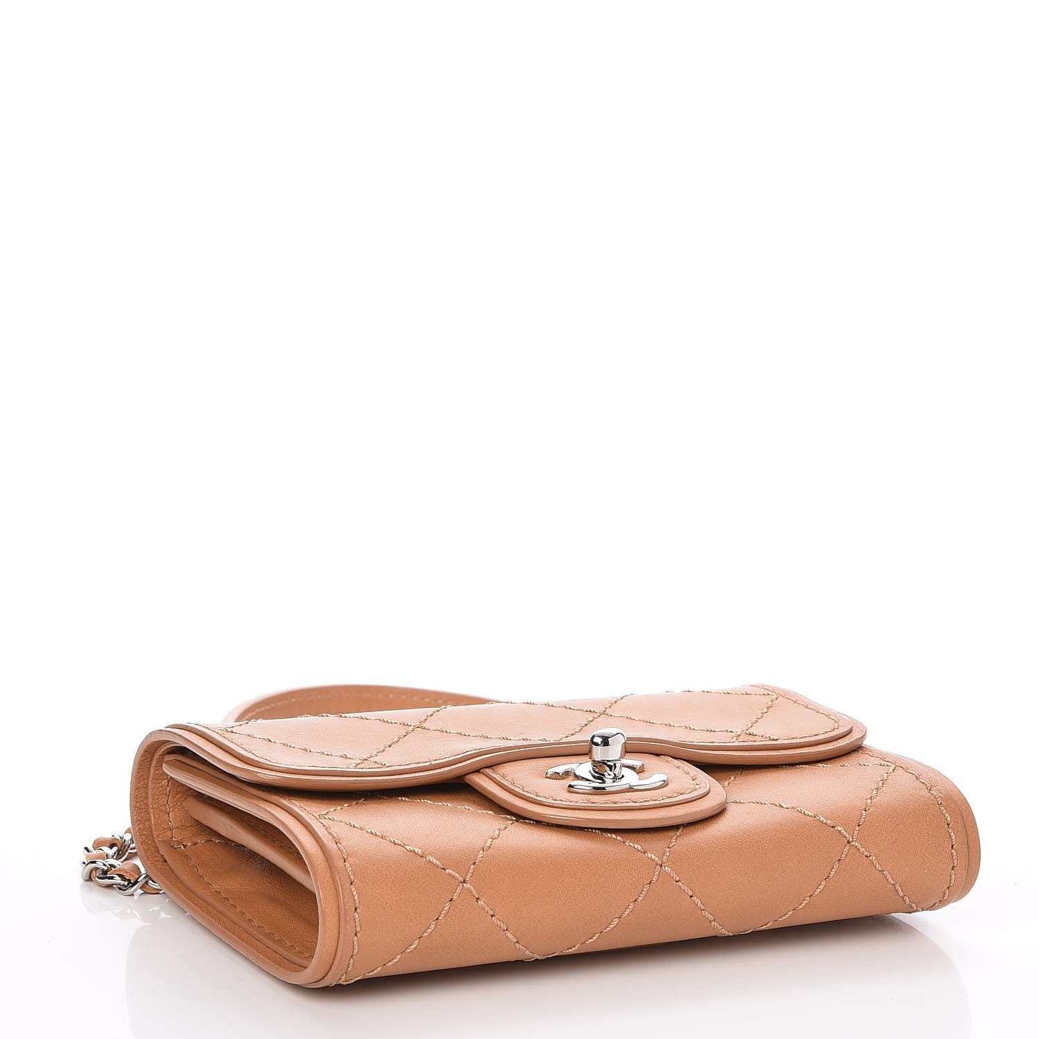 Chanel Calfskin Stitched Crossbody Clutch Flap Light Brown 4 of 8