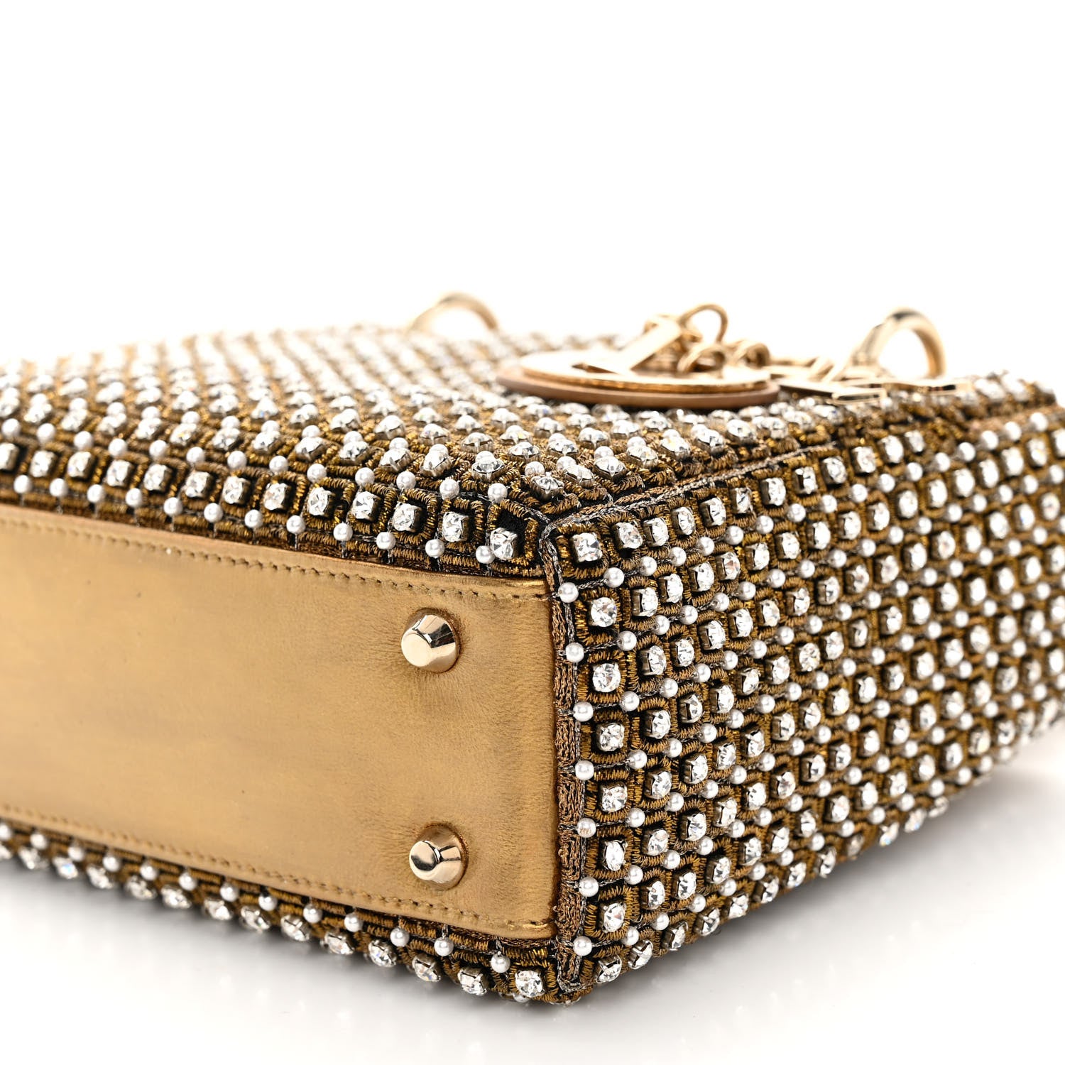 Christian Dior Metallic Calfskin Crystal Mini Lady Dior Gold 9 of 10