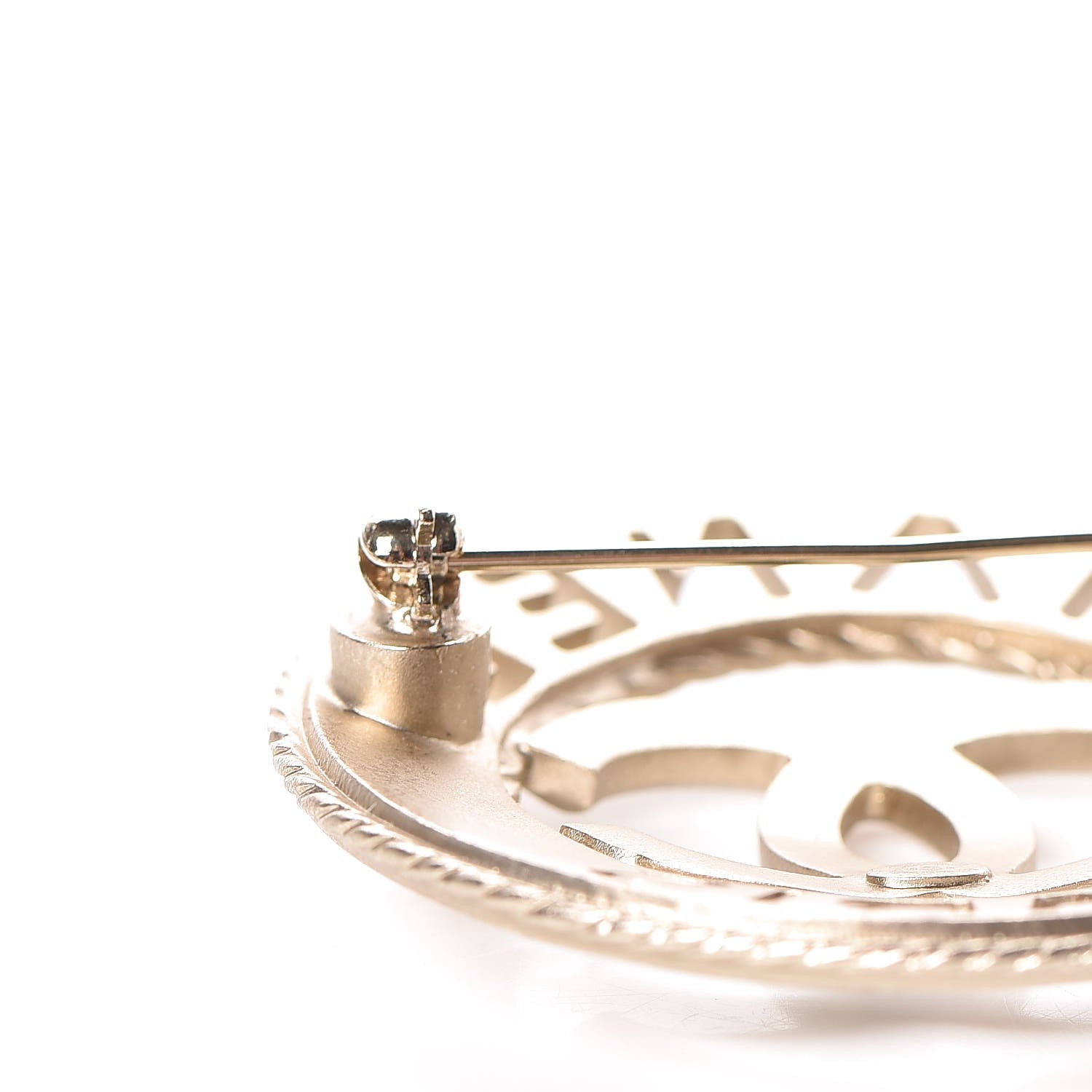 Chanel Metal CC Paris Brooch Light Gold 4 of 6